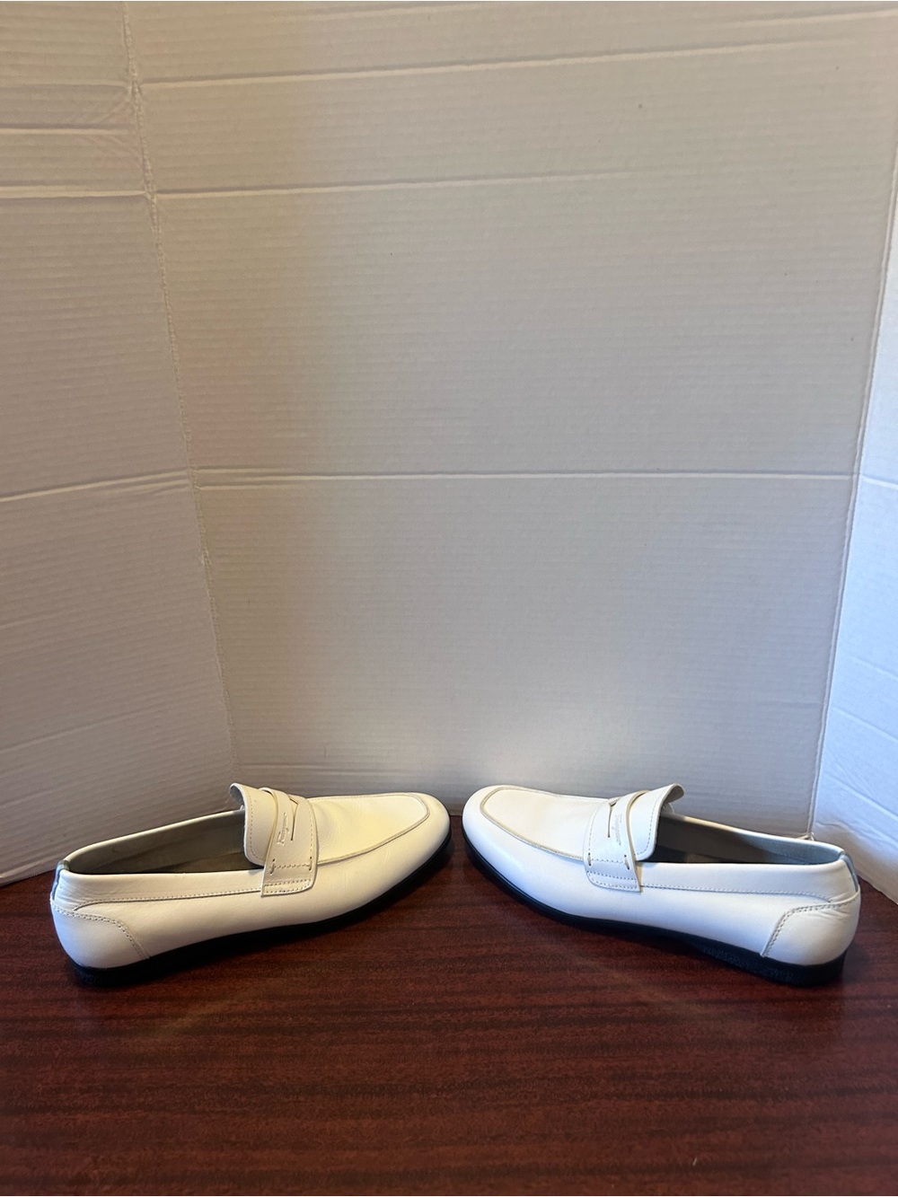Salvatore Ferragamo Men’s White Leather Penny Loafers - Picture 5 of 9